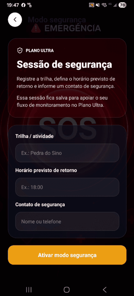 Recursos de segurança do Trilheiros Pro